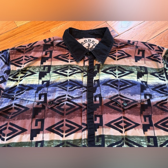 Rodeo Active Shirt Men’s Size L Aztec Retro Rodeo Ranch Western Vintage Cotton - Picture 3 of 12